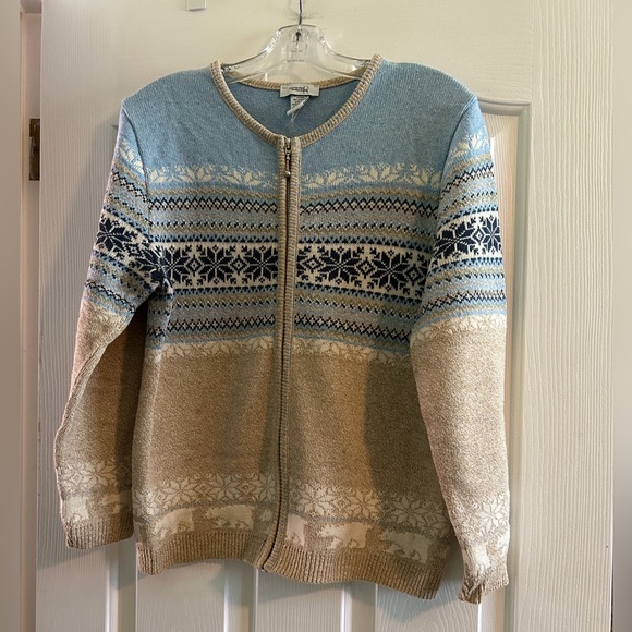 Light Blue and Tan zipper sweater - Picture 1 of 2